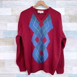 Pringle Inverness Scotland Argyle Lambswool Sweater Red Blue VTG Mens Medium
